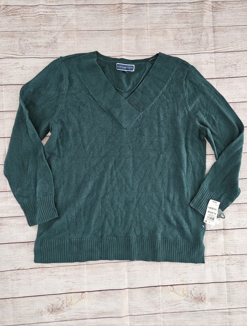 Karen Scott Forest Green V-Neck Pullover Sweater
